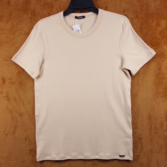 TOM FORD Shirt Mens Medium Tan Pullover Crew Short Sleeve Logo T-Shirt Tee - Picture 1 of 7